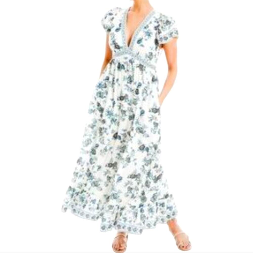Max Studio Flutter Sleeve Floral Boho Maxi Dress with V-Neck Size 1X NEW
